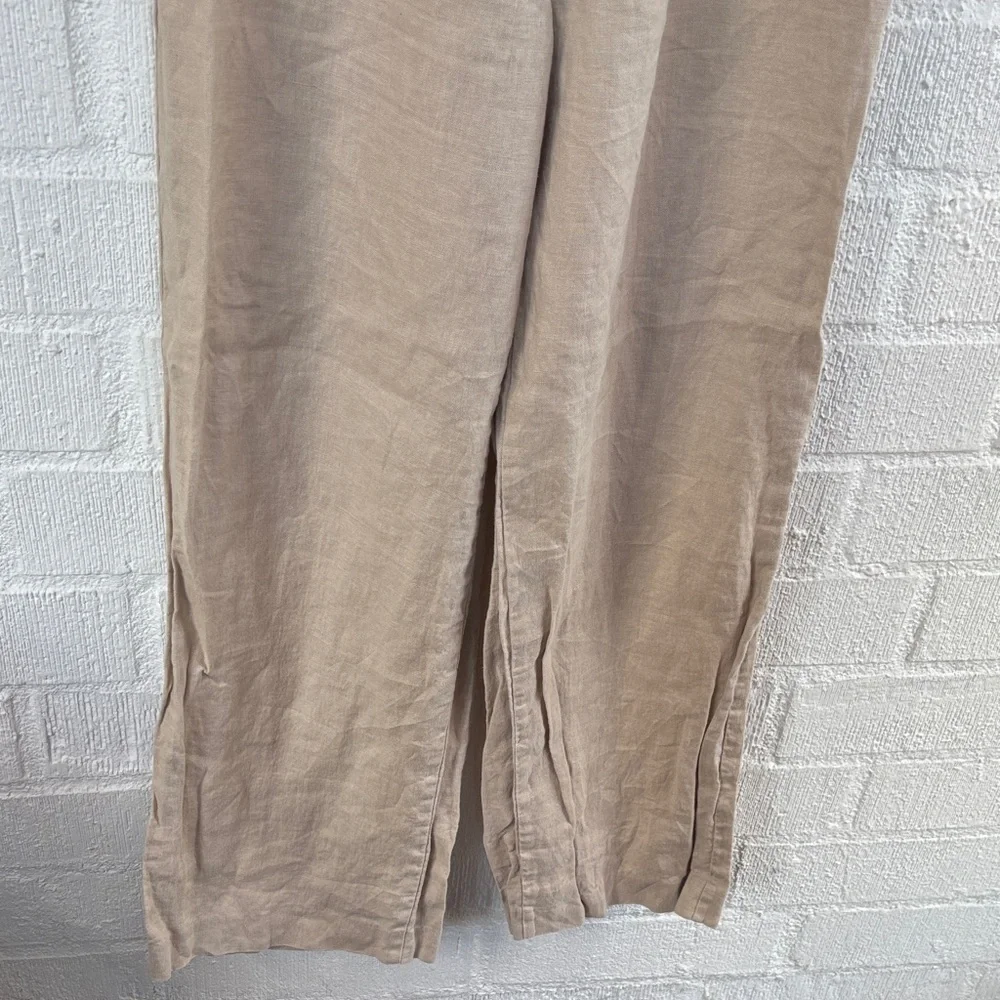 Zara Linen High Rise Barrel Khaki Pants sz M